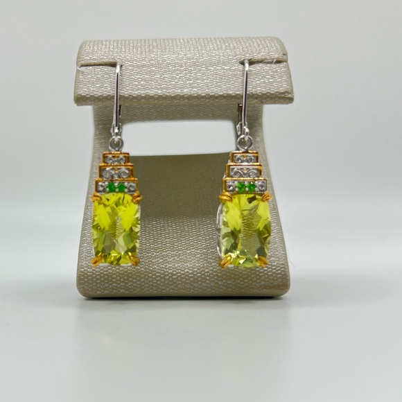 Gems en Vogue Peridot and Chrome Diopside 925 Earrings - Picture 1 of 4